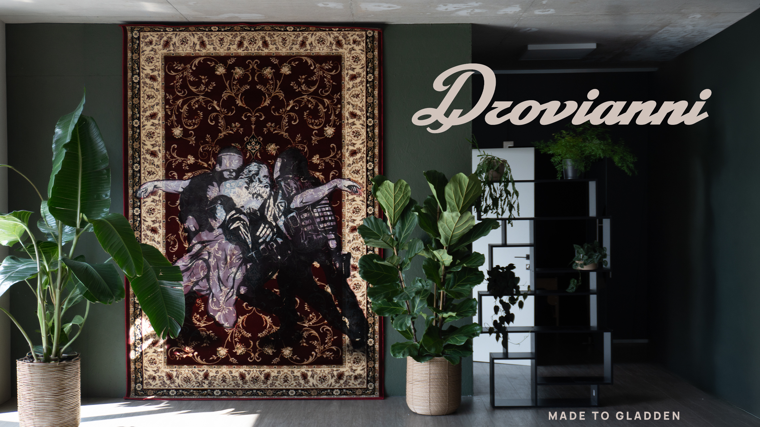 A painted rug by Drovianni, in the studio